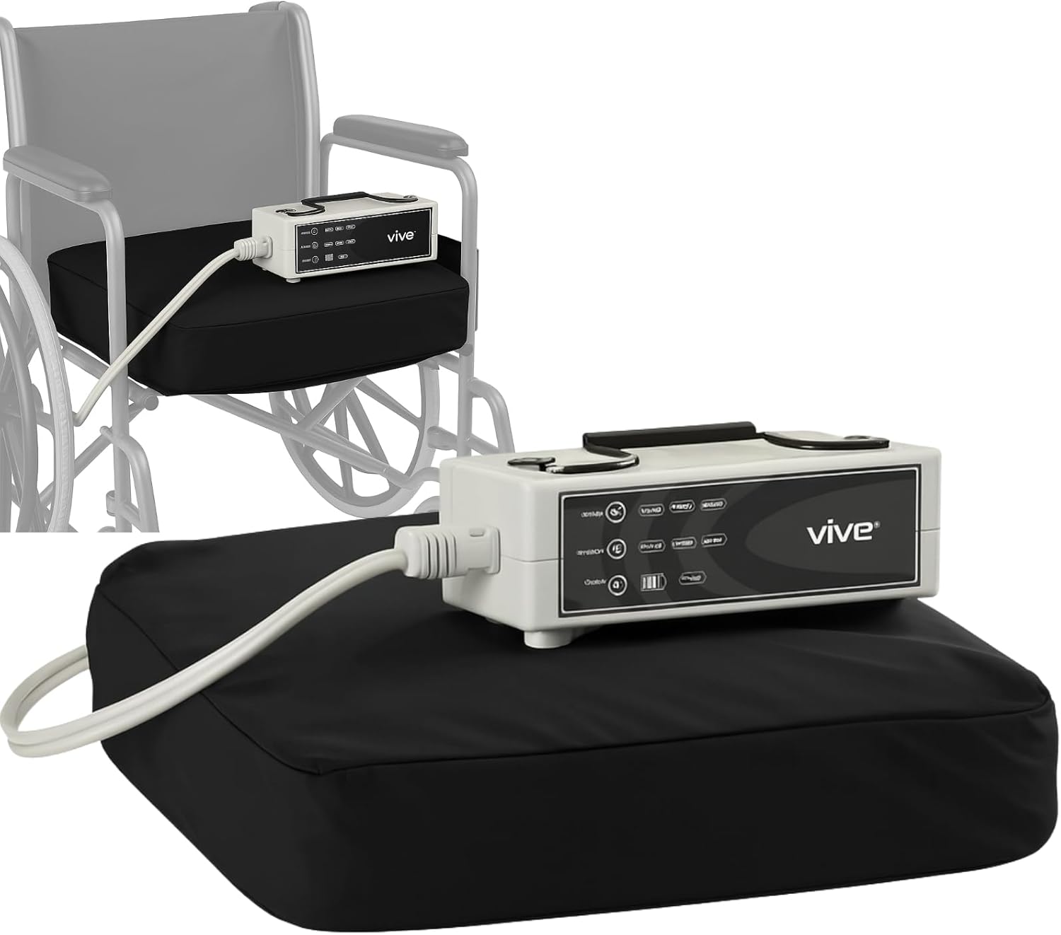 Photo 1 of  Vive Alternating Pressure Pad for Wheelchairs - Ulcer & Bed Sore Prevention - Pain Relief Cushion for Pressure Relief - Fits Wheelchair Seats 18" & Wider - Rechargeable Air Pump Included 