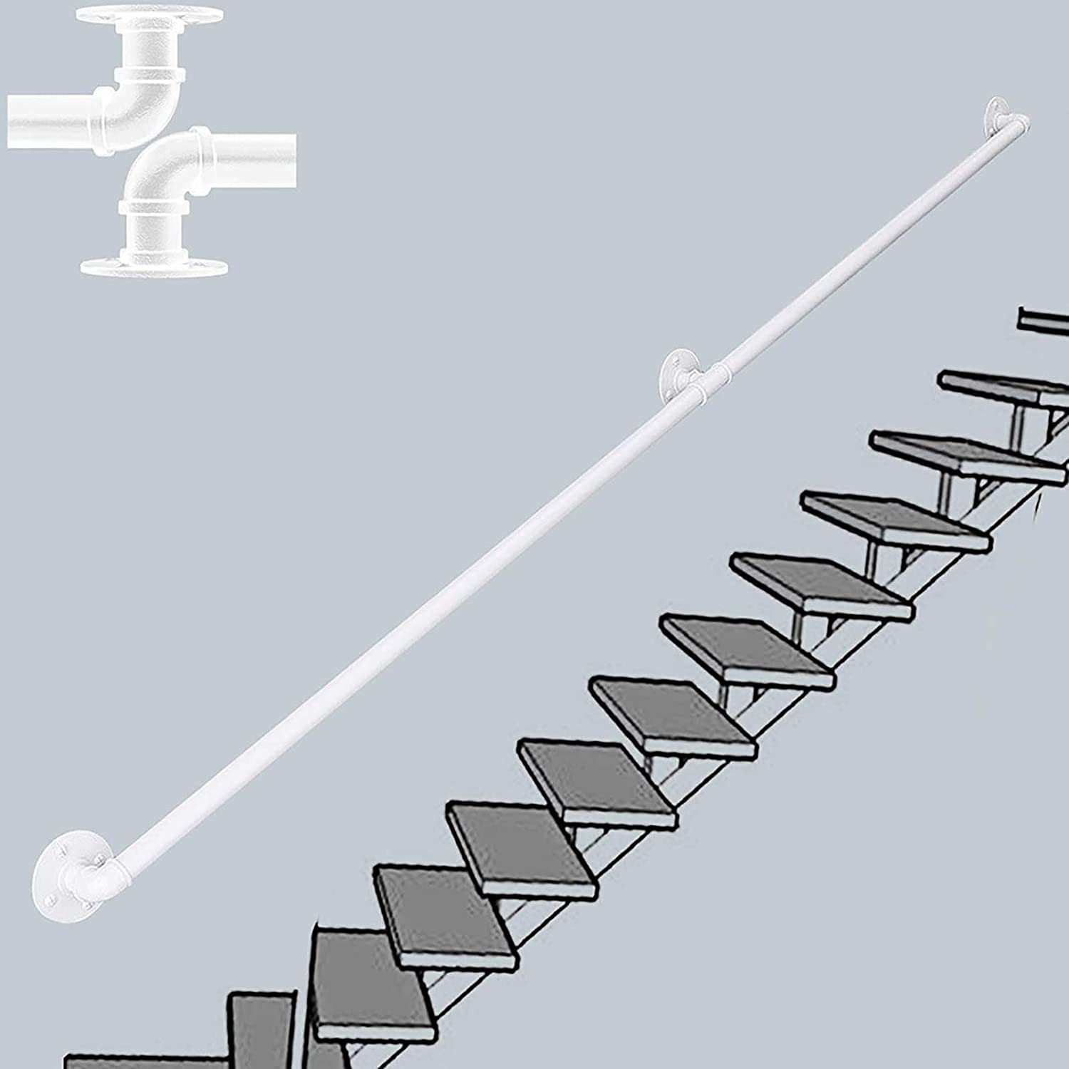 Rampe d'escalier 510 cm en fer forgé avec tige de support murale