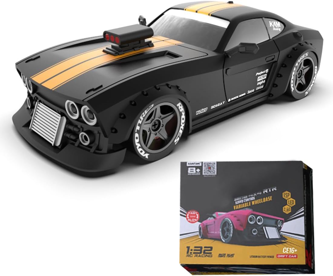 AetheriaKM3299 Remote Control Car RC Drift Car, 4WD RC Cars Vehicle with ESP Gyro, LED Headlights Drift Wheel, 1:32 High Speed Racing RC Vehicle Gifts for Adults Christmas - Black