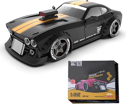 Mini RC Drift Car 1/32 Scale 4WD   Smart 32-Bit Control, ESP Gyro, 2-Mode LED Headlights, Adjustable Wheelbase, Indoor Racing Gift for Adults & Father s Day/Black