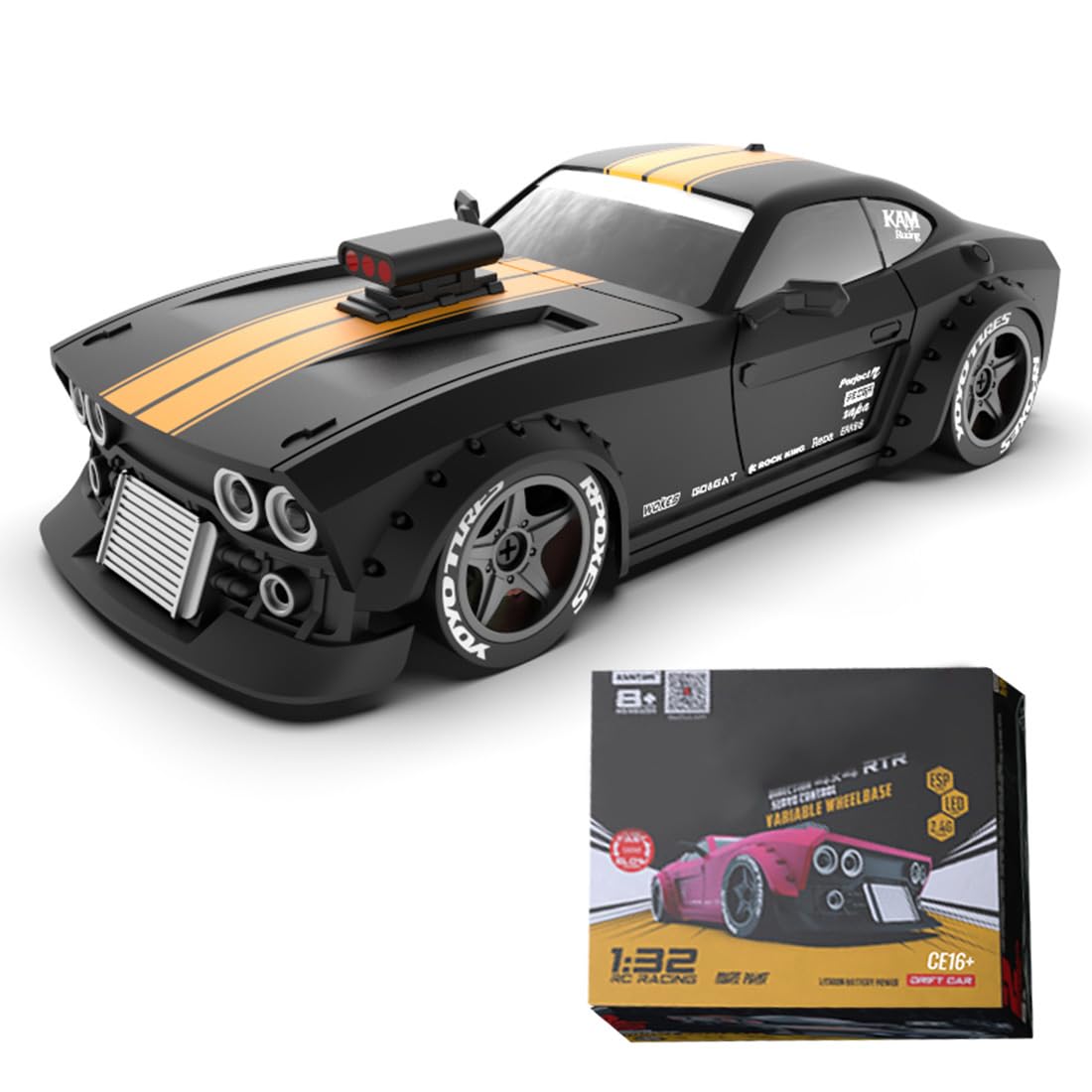 AetheriaKM3299 Remote Control Car RC Drift Car, 4WD RC Cars Vehicle with ESP Gyro, LED Headlights Drift Wheel, 1:32 High Speed Racing RC Vehicle Gifts for Adults Christmas - Black