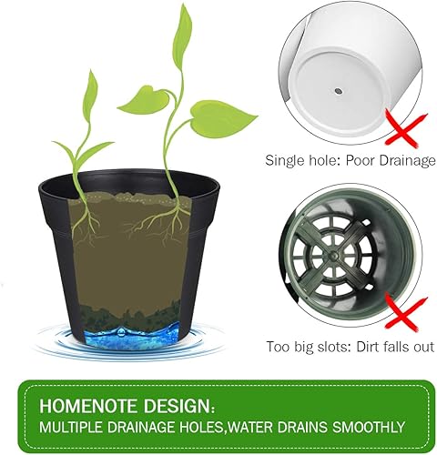 Miniatura 6 de homenote Macetas para plantas, 8 macetas de plástico de 7.5 pulgadas con múltiples agujeros de drenaje y bandeja, macetas para todas las flores de