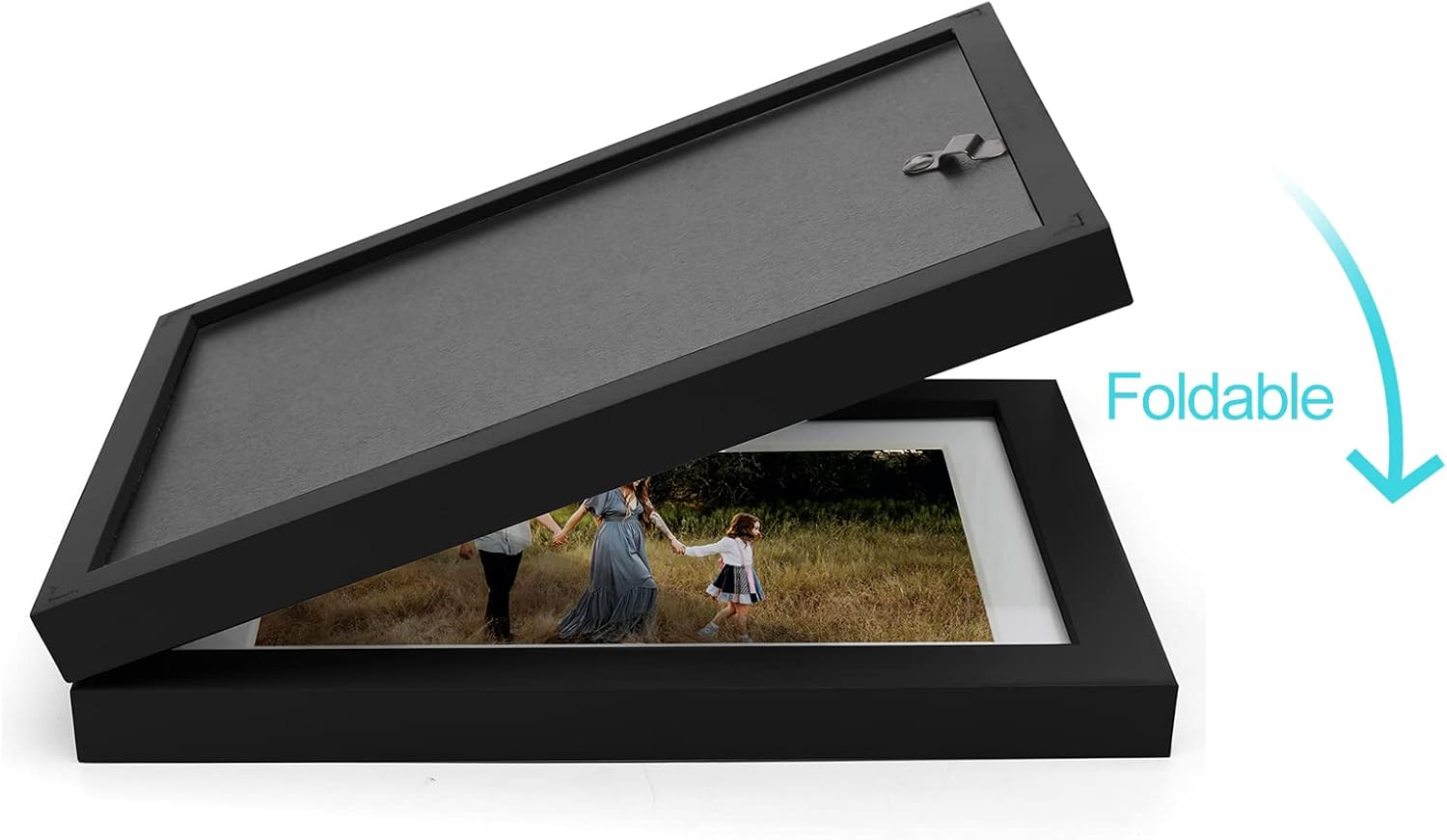 Double Horizontal Picture Frames Hinged Folding Photo Frames Poster Frames in Black Made of Pine Wood with Real Glass for Wall Hanging or Tabletop Standing, Display Pictures 4x6 with Mat or