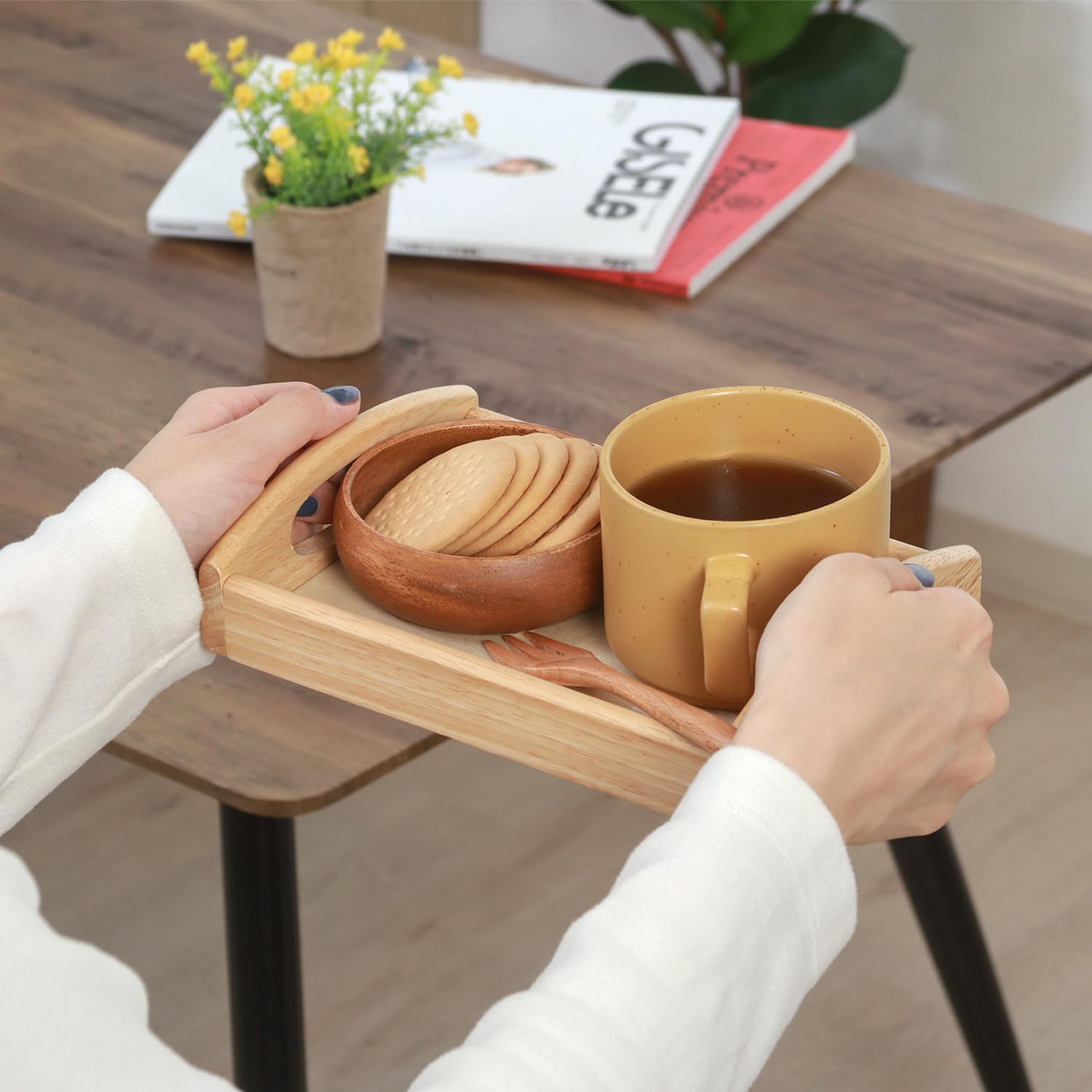 木製茶盆 Amazon｜ボヌール Bonheur 21cm×14.5cm 取っ手付き 木製 木 トレー