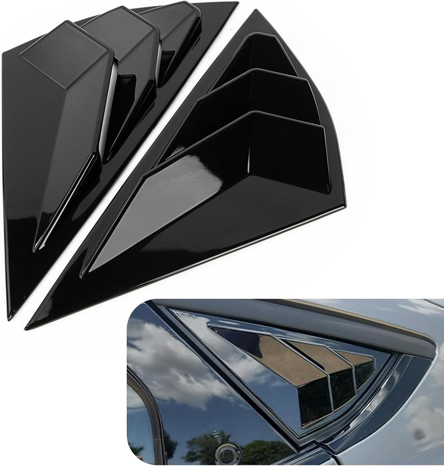PSLER Side Scoop Louvers Cover for Mach E 2021 2022 2023 2024 2025 Window Visor Cover (Glossy Black)
