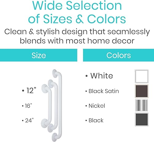 Miniatura 9 de Vive - Barra de agarre de seguridad para paredes de baños, bañeras, inodoros y duchas, para personas mayores, personas discapacitadas