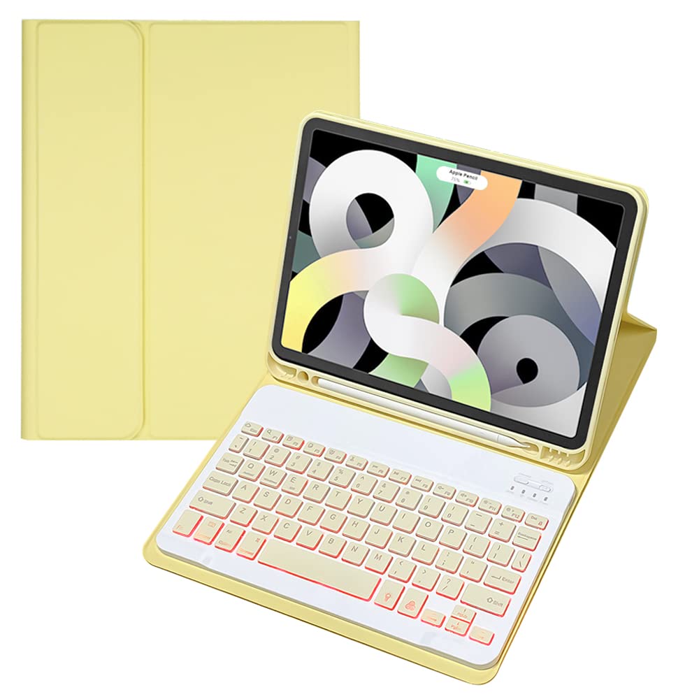 Étui avec clavier rétroéclairé pour iPad Mini 6 8,3", clavier Bluetooth sans fil magnétique amovible et housse de support fine avec porte-crayon pour iPad Mini 6{^>e<^} génération 2021, jaune