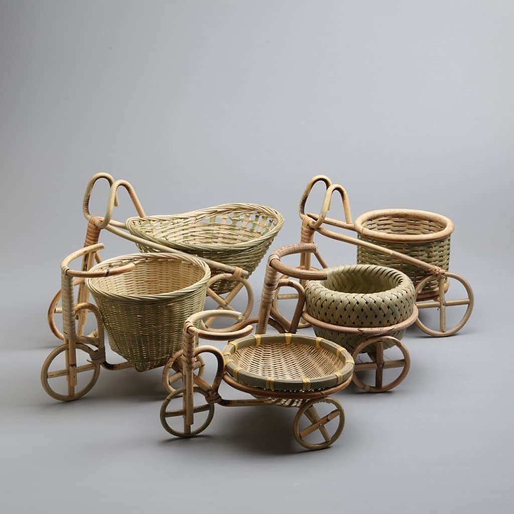 KerDejar Mini Tricycle Rattan Woven Fruit Basket Bamboo Handmade Wicker Storage Basket