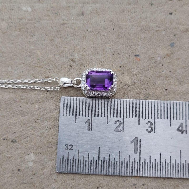 Collar rectangular de plata de ley con amatista natural para regalar paz 4