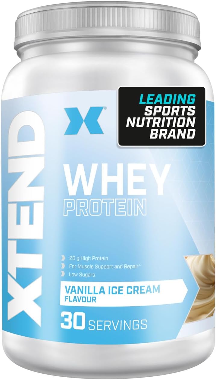 XTEND Whey Protein Powder, 30 Servings, Vanilla Ice Cream | 20g Protein Per Serving for Post Workout Recovery and Muscle Growth | Muscle Building Supplements