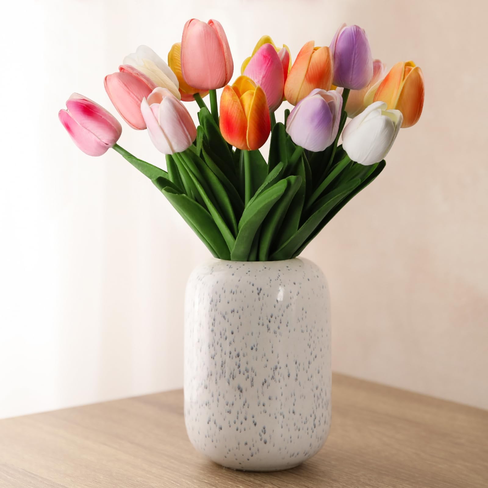 DBCMEW Artificial Tulips, 18pcs Multicolor Fake Tulips Real Touch Artificial Flowers for Wedding/DIY Craft/Home/Birthday Party/Office/Hotel Decoration(NO VASE)