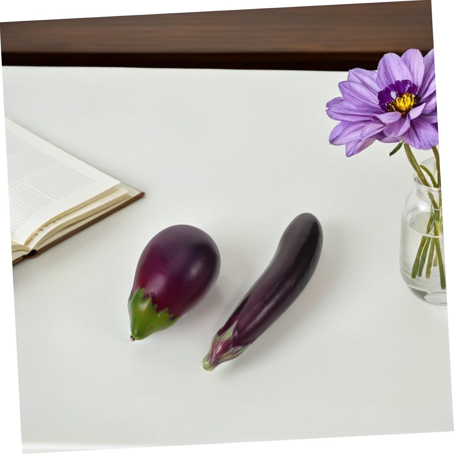 6pcs Lifelike Fake Eggplants Realistic Vegetable Models for Home Decor Kitchen Cabinet Photography Teaching Tools Faux Food Props