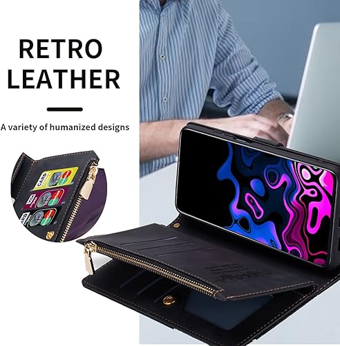 Miniatura 188 de UEEBAI Funda para Samsung Galaxy S21 FE 5G, 9 ranuras para tarjetas, cartera de cuero retro a prueba de golpes, con correa de mano, ranuras