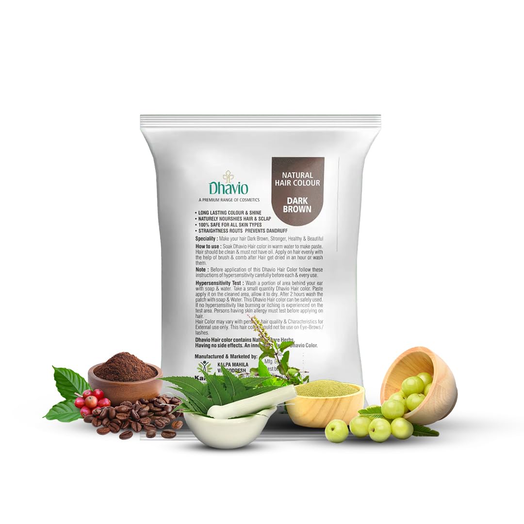 Dhavio Natural Dark Brown Hair Colour – Ammonia-Free & Strengthening | Herbal Hair Color with Neem & Tulsi | Deep, Intense Coverage | 25g-picture-15