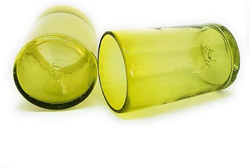 Miniatura 7 de MexHandcraft Juego de 6 vasos de 14 onzas, color amarillo sólido, cristalería mexicana hecha a mano, vidrio reciclado, sin plomo ni toxinas (beber)