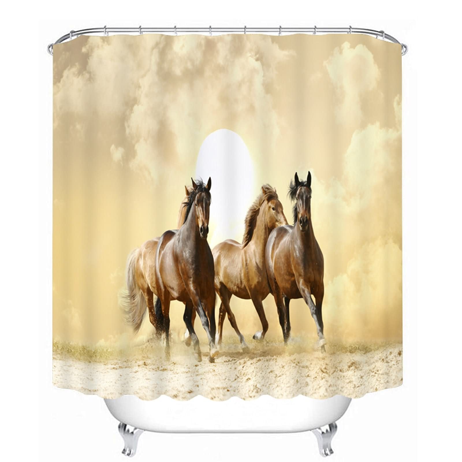 Rideau de douche 120x180cm anti-moisissure jaune marron imprimé 3D