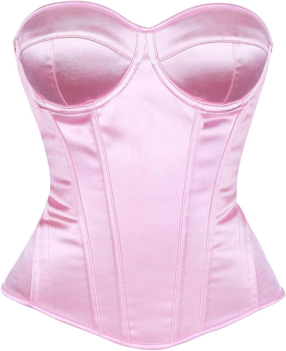 Satin Corset Tops for Women Strapless Bustier Sweetheart Neckline Boned Bodice Bridal Lingerie Party Clubwear