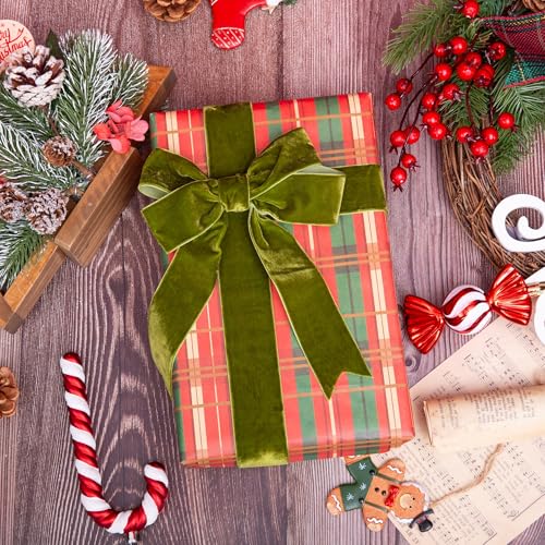 Image of QIANF Vintage Moss Green Velvet Ribbon Christmas Ribbon for Gift Wrapping Crafts Christmas Tree Ornaments Garland Decorations, 1-1 /2 Inch X 25Yd