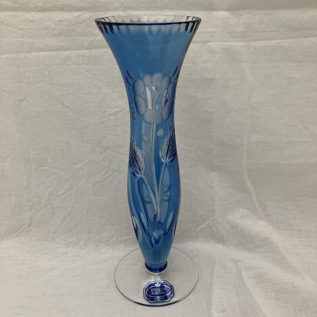 DRESDEN KRISTALL ドレスデンクリスタル　花瓶　クリスタル　ブルー DRESDEN KRISTALL ドレスデンクリスタル花瓶クリスタルブルー