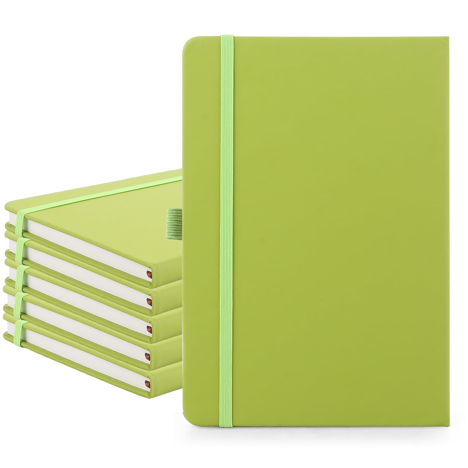 APACALI 6 Pack A5 Hardback Notebook Lined, 200 Pages / 100 Sheets A5 Journal Notebook with Elastic Closure and Pen Loop, Hardback Notebook A5 for Office Home Business, Green