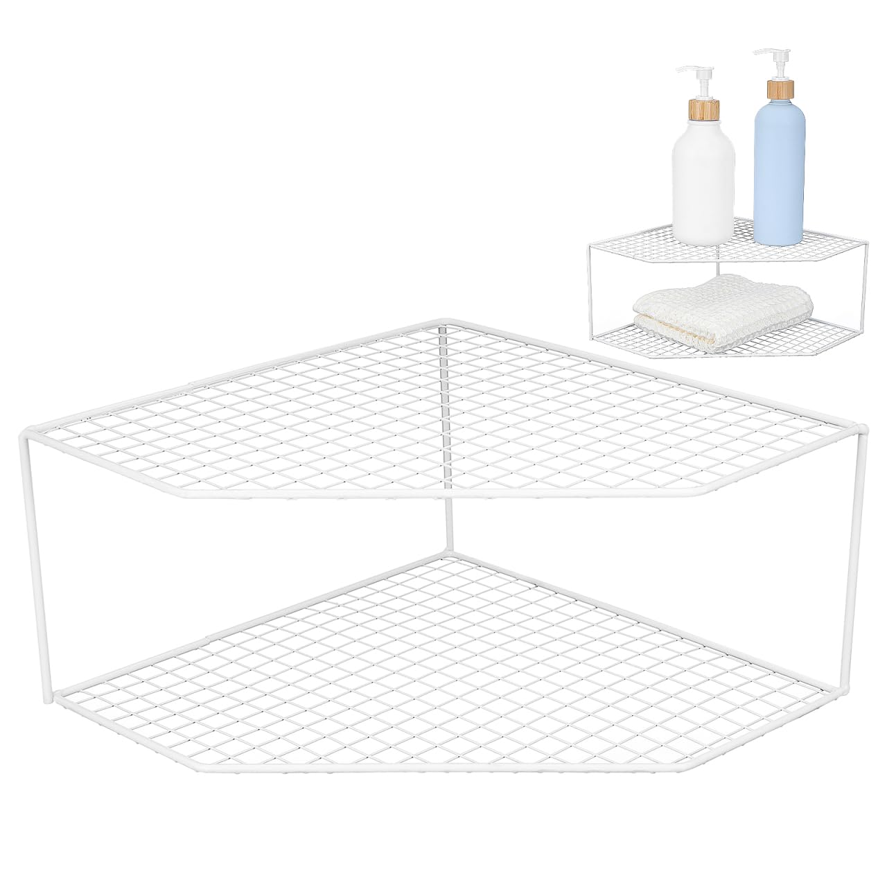 Estante de esquina para encimera de cocina de 2 niveles: optimiza tus platos y despensa en blanco