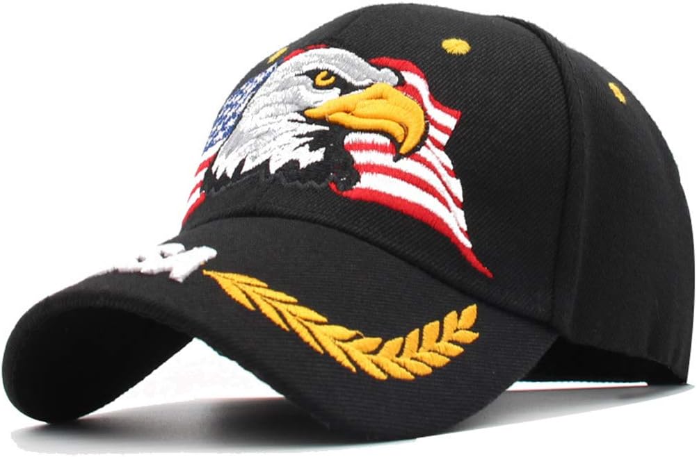 Anna-Kaci USA American Flag Patriotic Eagle Hawk Embossed 3D Adjustable Velcro Baseball Caps Hats