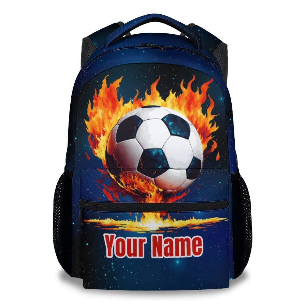 COOPASIA Personalized Boys & Girls Kids Preschool Soccer Backpack, 17 Inch Custom School Bookbag with Adjustable Straps, Durable, Lightweight Blue