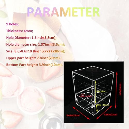 Miniatura 2 de INTBUYING Gabinete de cono de helado de 9 agujeros, exhibición de rollos de huevos, acrílico transparente, soporte para conos de gofres con puerta