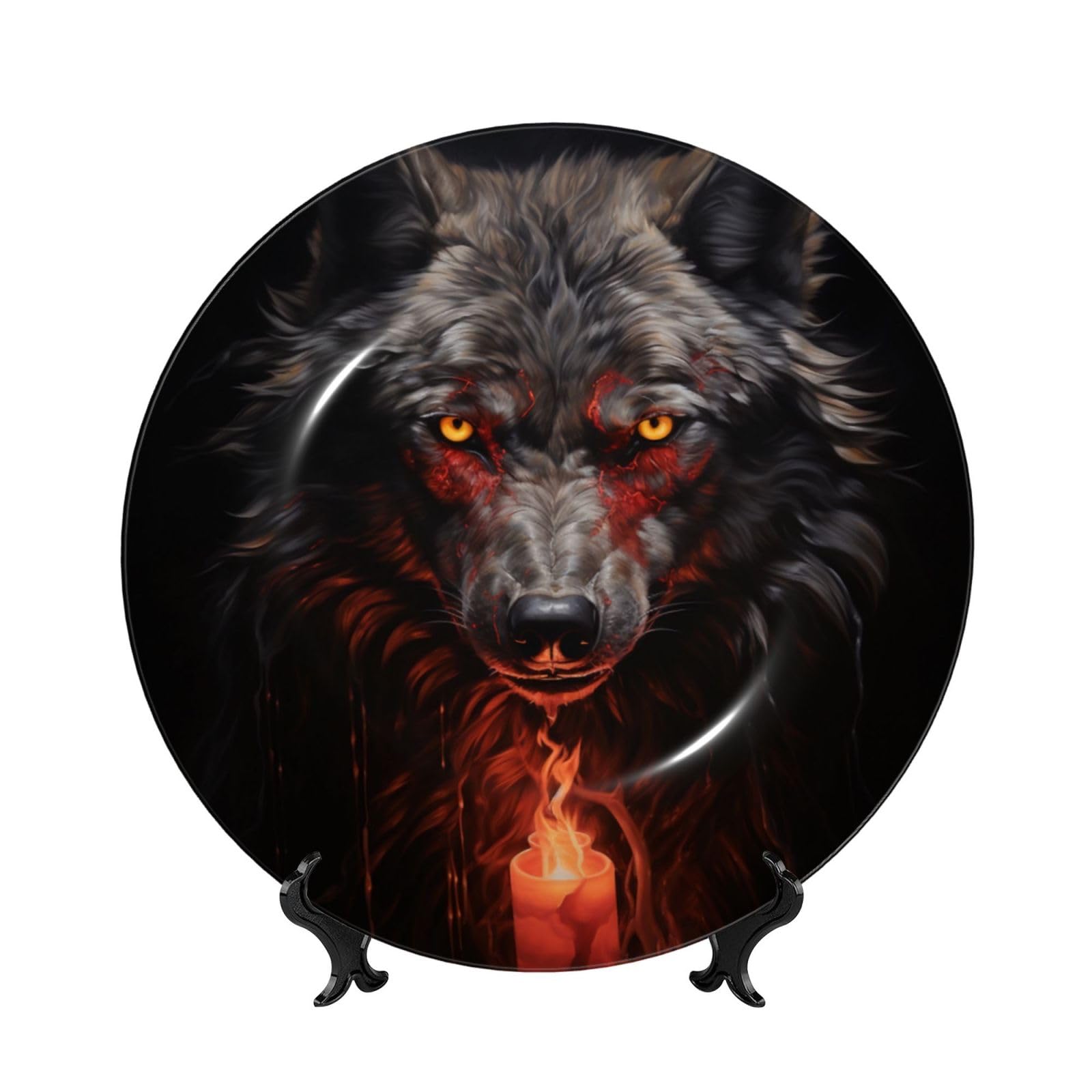 SXZVVBN Bad Boy Red Wolf Bone China Decorative Plate Art with Stand Removable Adhesive Hanging for Home Office 8in（20cm）