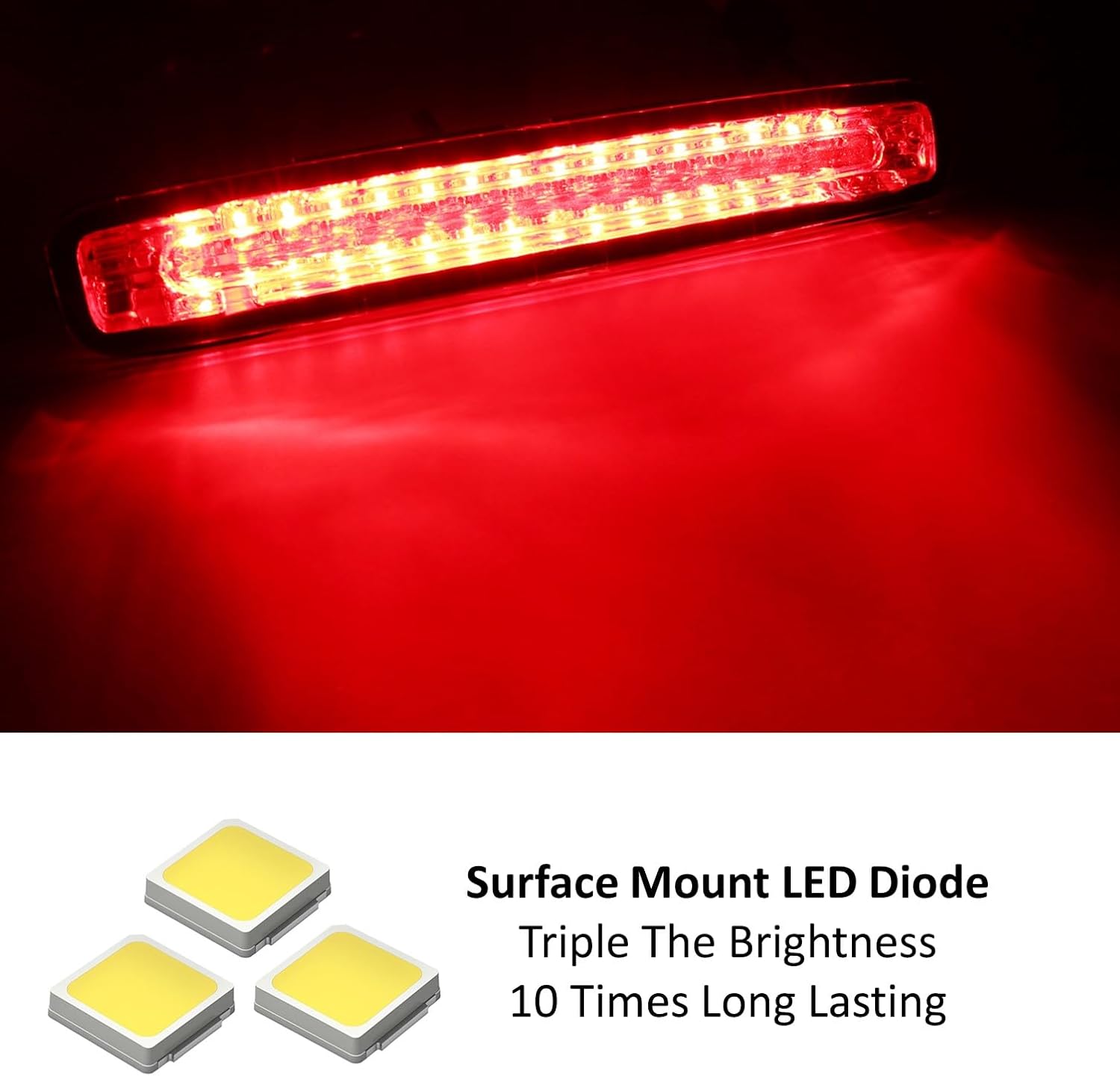 iJDMTOY Smoked Lens Chrome Reflector Full LED 3rd Brake Light Compatible With 2005-2009 Ford Mustang, Powered by 16 Super Bright Red LED Emitters
