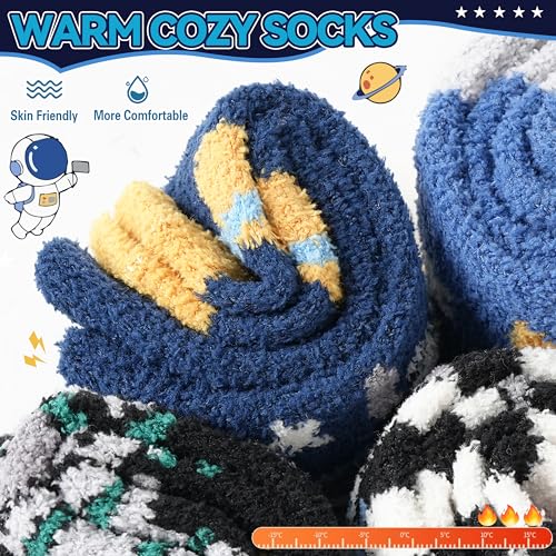 MOGGEI Kids Boys Toddlers Fuzzy Slipper Grips Socks Non Slip Warm Winter Fluffy Cozy Thick Fun Crew Gripper Socks 6 Pairs - Image 4