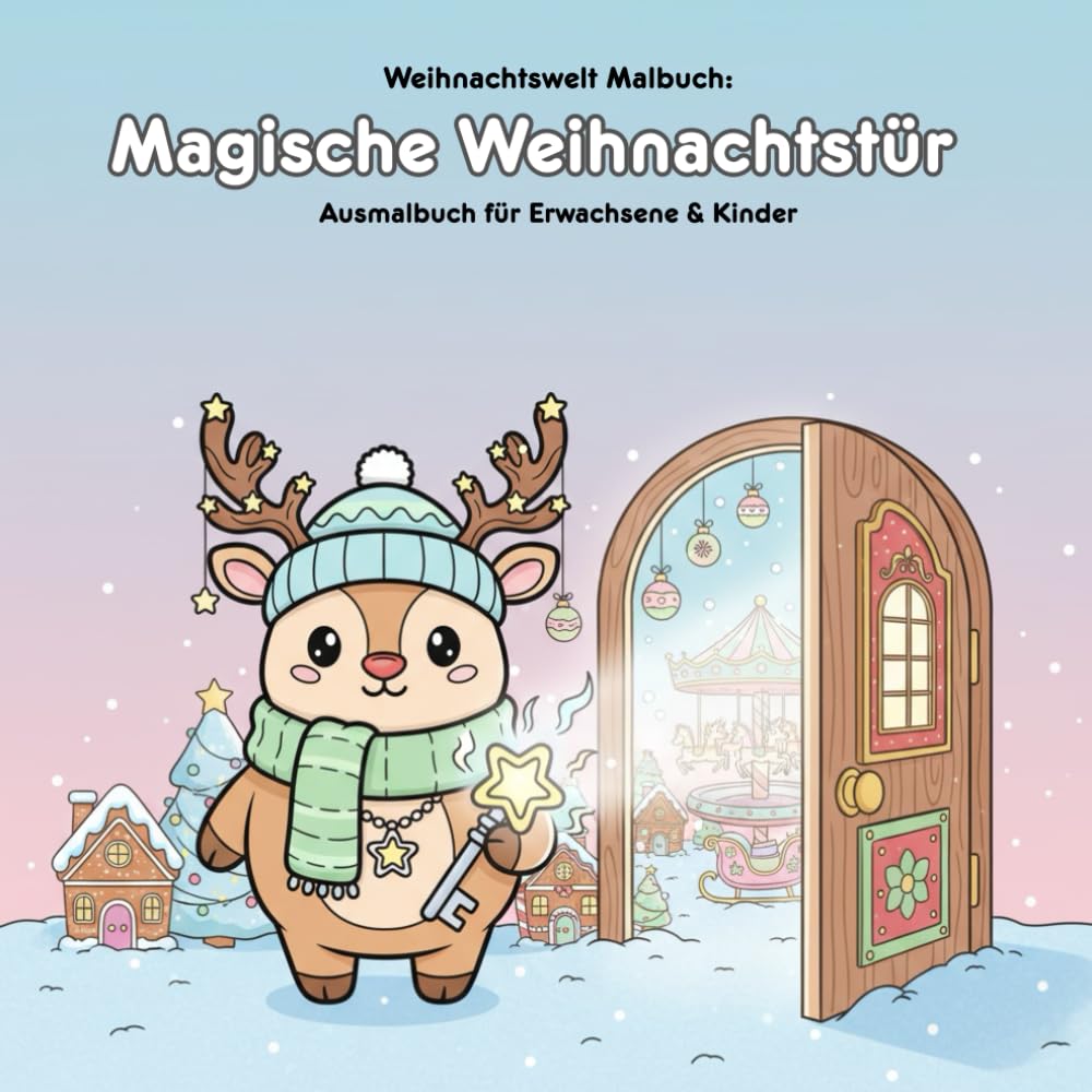 Magische Weihnachtstür: Geschichte & Malbuch: Für Erwachsene & Kinder: 36 Ausmalbilder, 21.59 x 21.59 cm – Ein magisches Weihnachtsabenteuer zum Ausmalen und Träumen