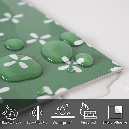 Miniatura 4 de COLAMO LUXURY - Protector contra salpicaduras de 8 x 8 pulgadas, color verde brillante, azulejos adhesivos de cerámica sintética para cocina, diseño