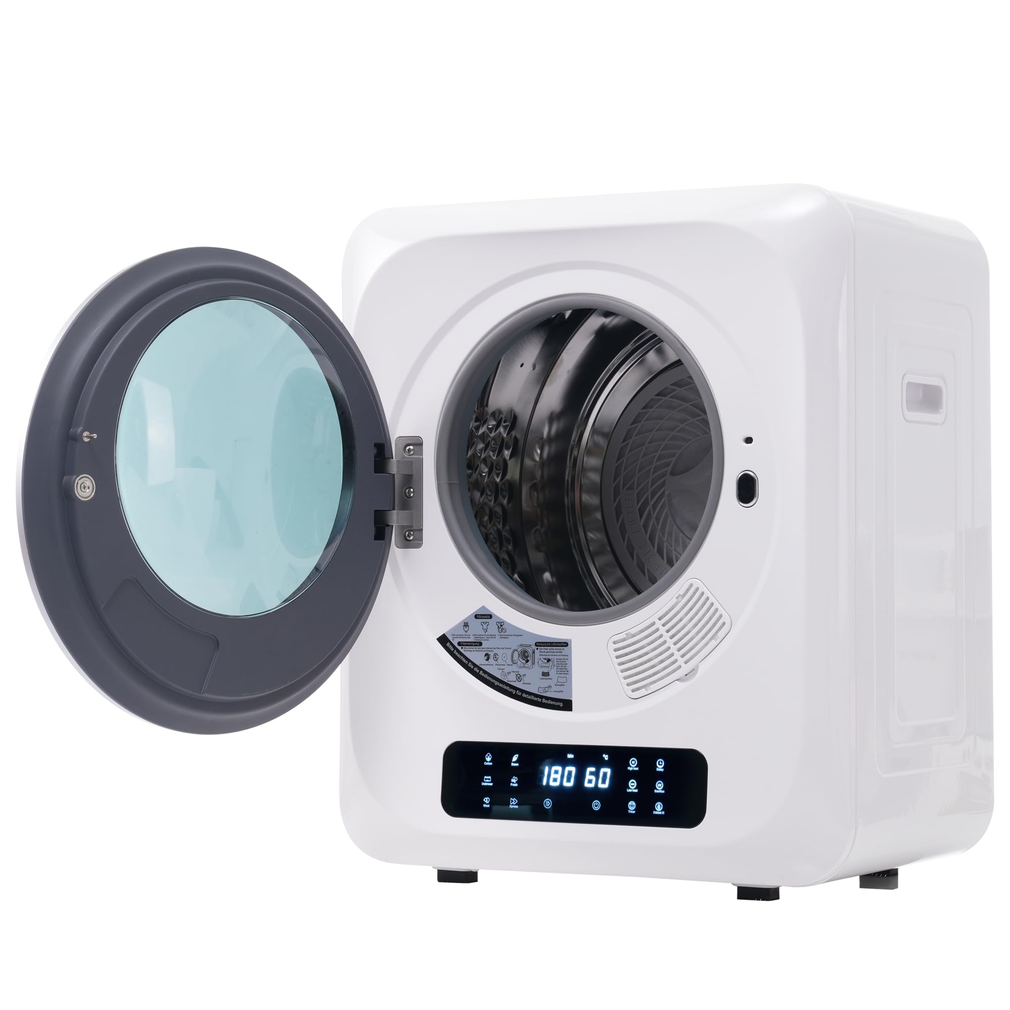 Secadora de Evacuación 4 kg con Pantalla LED, 6 Programas, Carga Frontal Secadora de Ropa 850 W, Montable en la Pared Secadora de Ropa con Tambor Inox, para Piso, Casa, 58x48x40 cm, Blanco