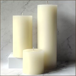 SIHIIYA LIFE Set of 3 Ivory Pillar Candles | Unscented & Dripless Candles for Decor