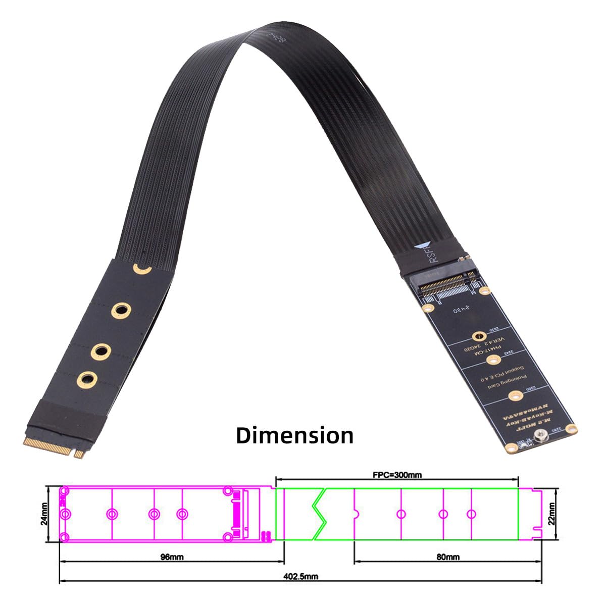 CY Adattatore NGFF M-Key NVME maschio a femmina estensione cavo PCI Express 30 cm PCI-E 4.0 per scheda madre SSD 2230/2242/2260/2280