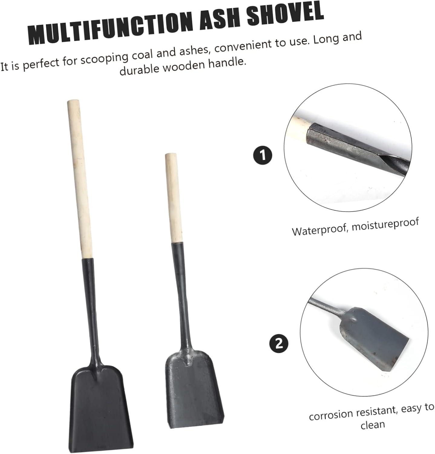 Mikinona 2pcs Multifunctional Ash Shovel Long Handle Cleaning Shovel for Fireplace and Kitchen Stove Comfortable to Store for Coal and Ashes