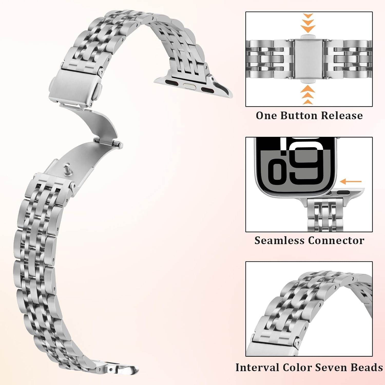 Anlinser Metal Bands Compatible with Apple Watch Band for Women 49/46/45/44/42/41/40/38mm, Thin Band Designed for iWatch Series 11 10 9 8 7 6 5 4-1 SE (42/41/40/38mm, Silver)