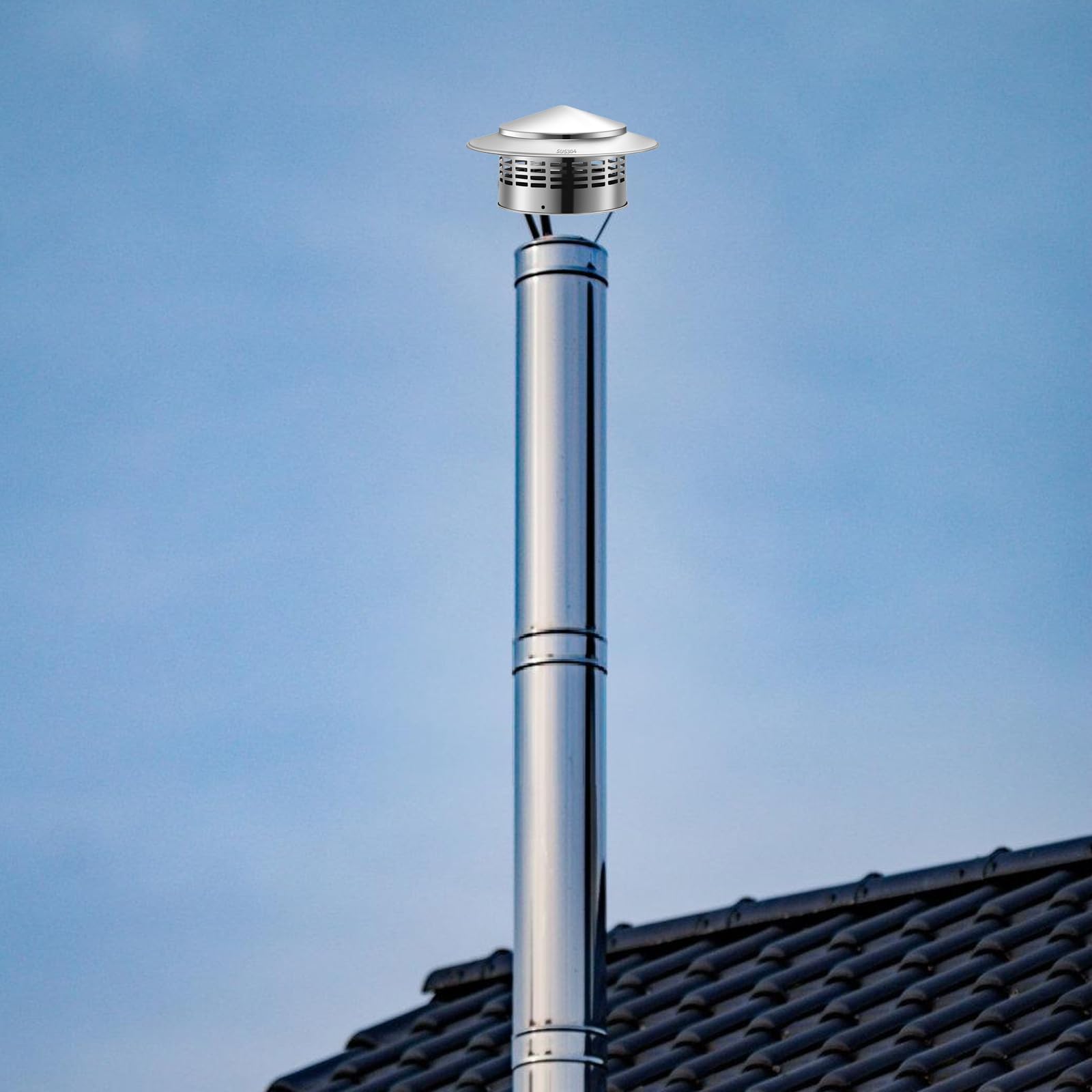 Tapones redondos para chimenea de acero inoxidable con pantalla redonda para techo, tapas de lluvia, tubos de ventilación