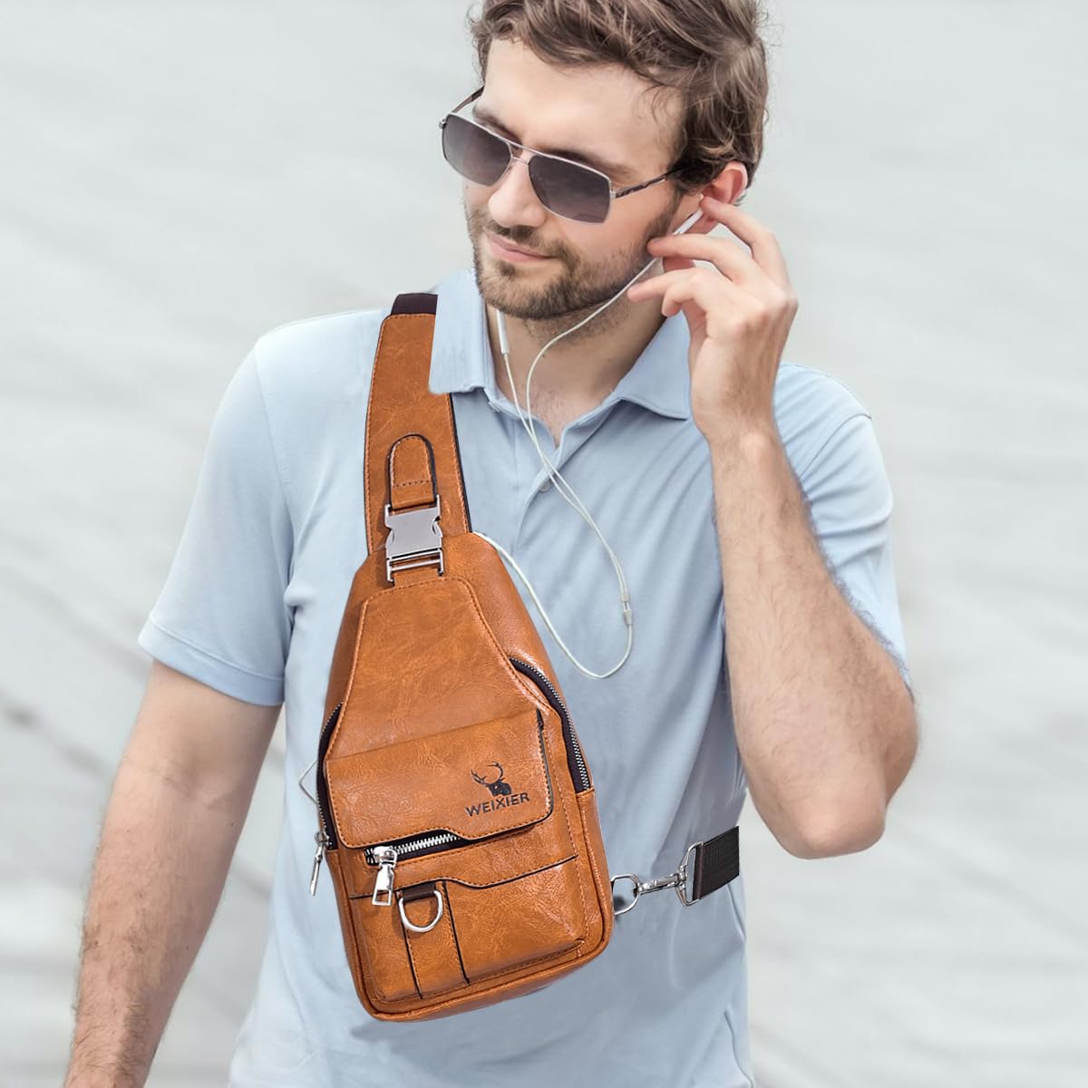 A-QMZL Sacoche Homme Bandouliere Sac de Poitrine Sac business Sac de Loisir Sac a Dos PU Cuir Pochette Epaule Sac à Dos de Voyage pour Homme Femme