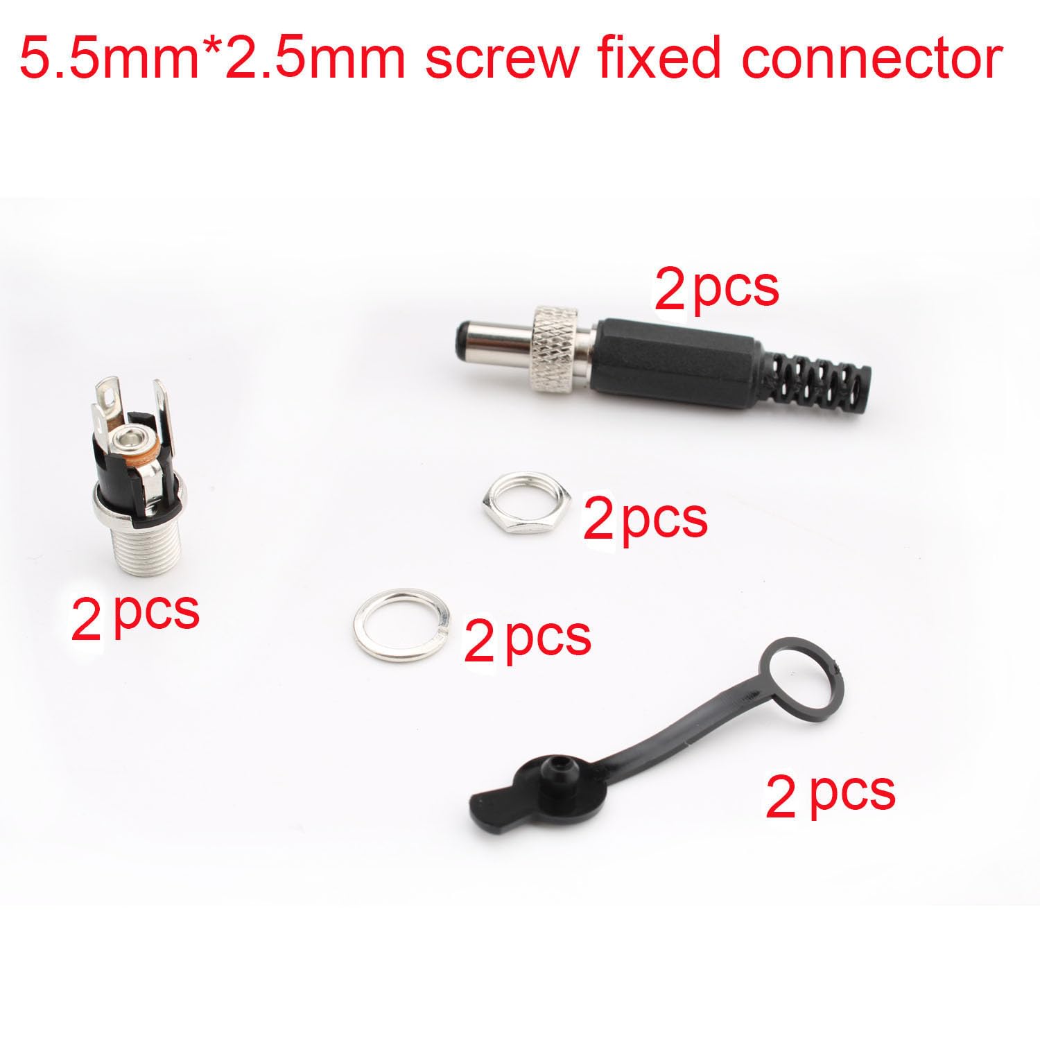 RUNCCI-YUN DC 5.5mm x 2.5mm Connecteur Alimentation 12V kit,2pcs Panneau Monture Connecteur+2PCS Connecteur Plug DC 12v onnecteur Alimentation À Souder+2PCS Capuchon en Caoutchouc