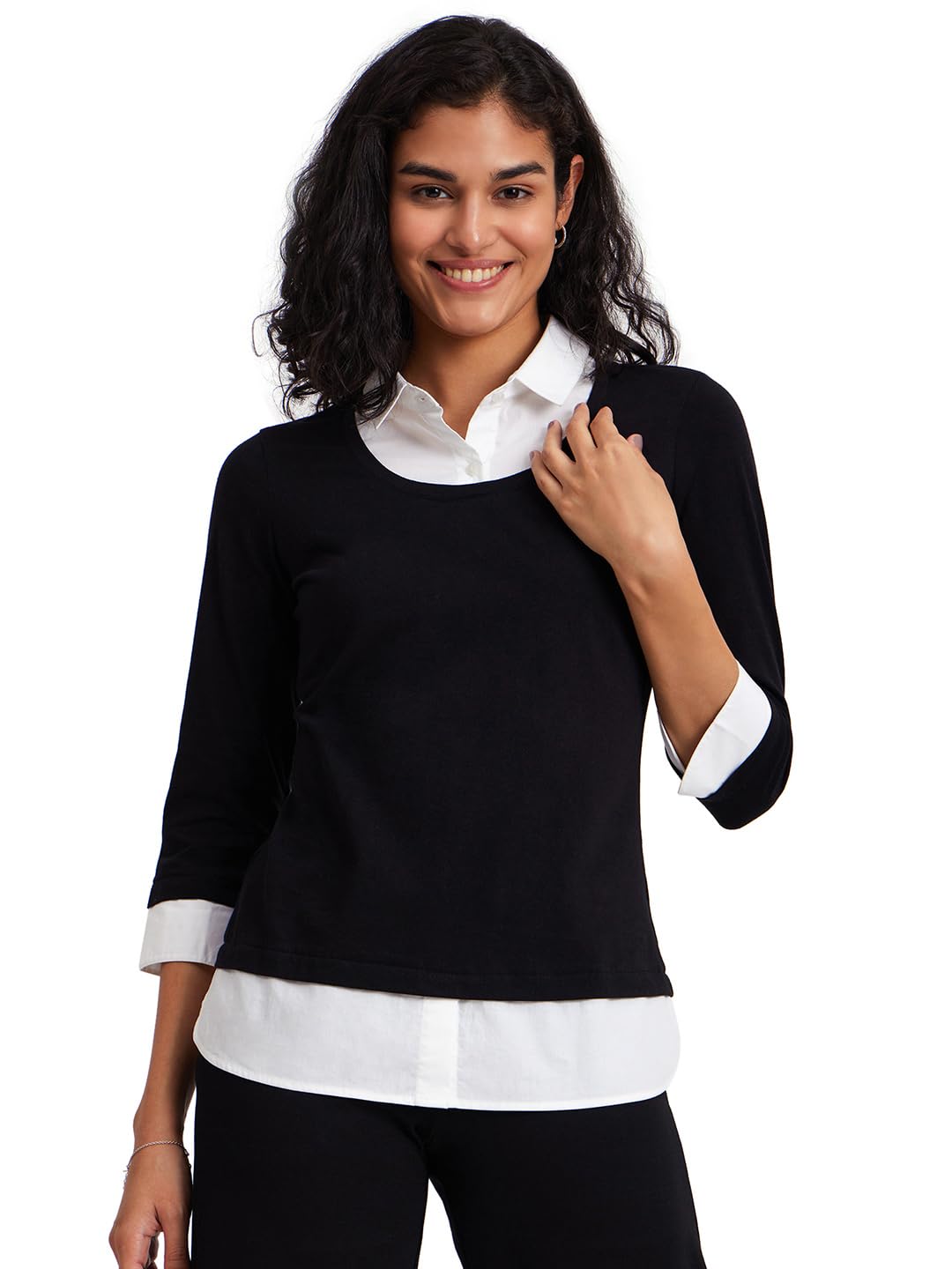 fablestreet Cotton Colour Block Tee - Black and White-picture-33