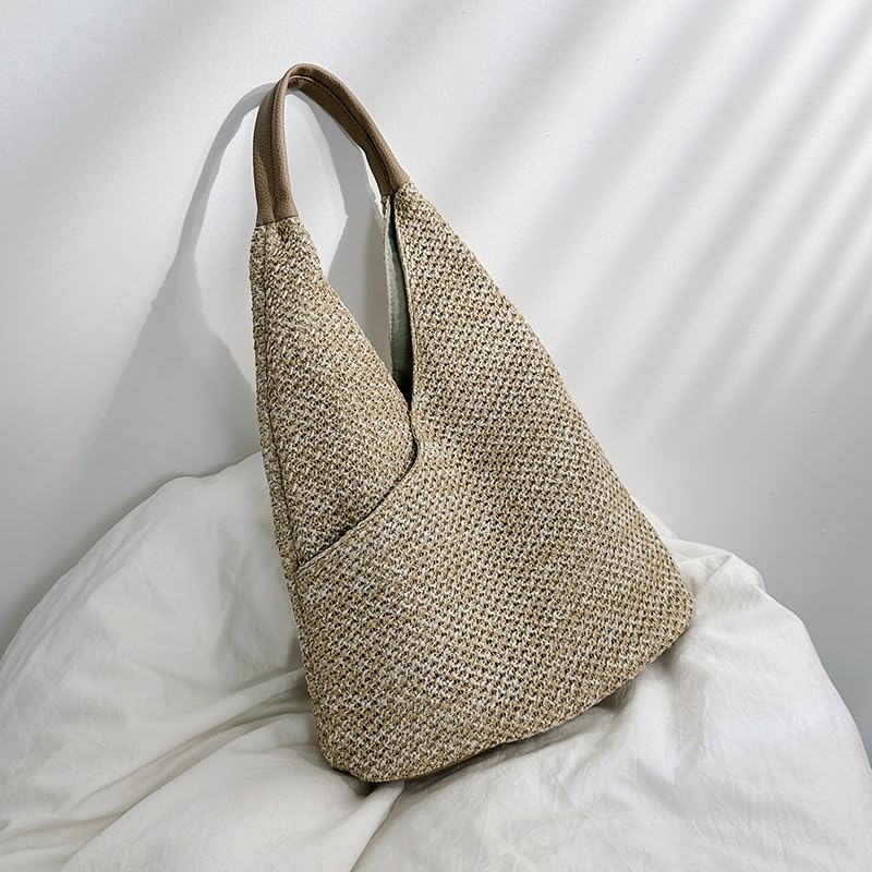 Bolso de hombro tejido grande de playa de paja miniatura 4
