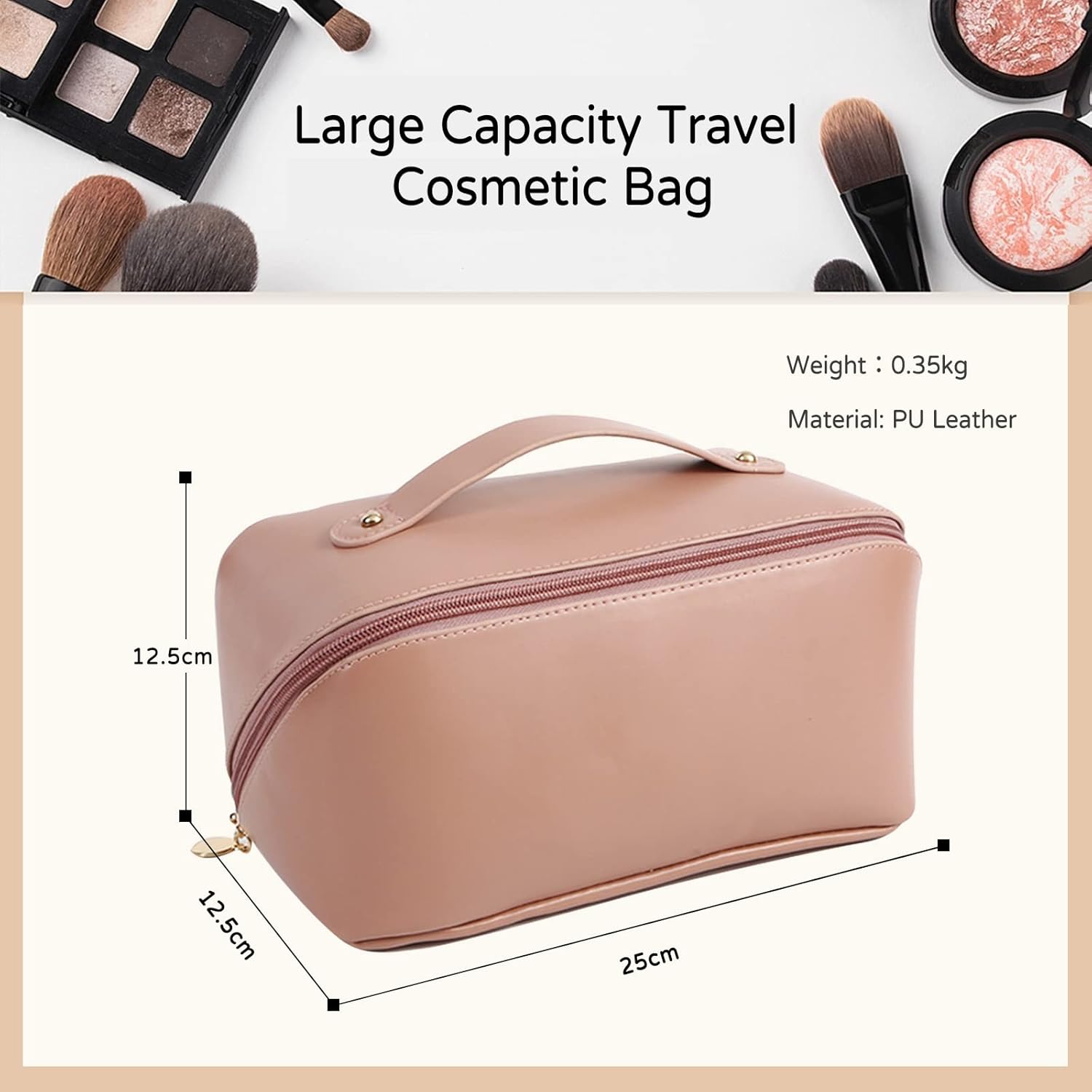 CORIOS Large Capacity Travel Cosmetic Bag Make Up Bag with Handle and Zipper Multifunction Waterproof Toiletry Bag PU Travel Organiser Bag Wash Bag for Women Ladies Girls Pink A