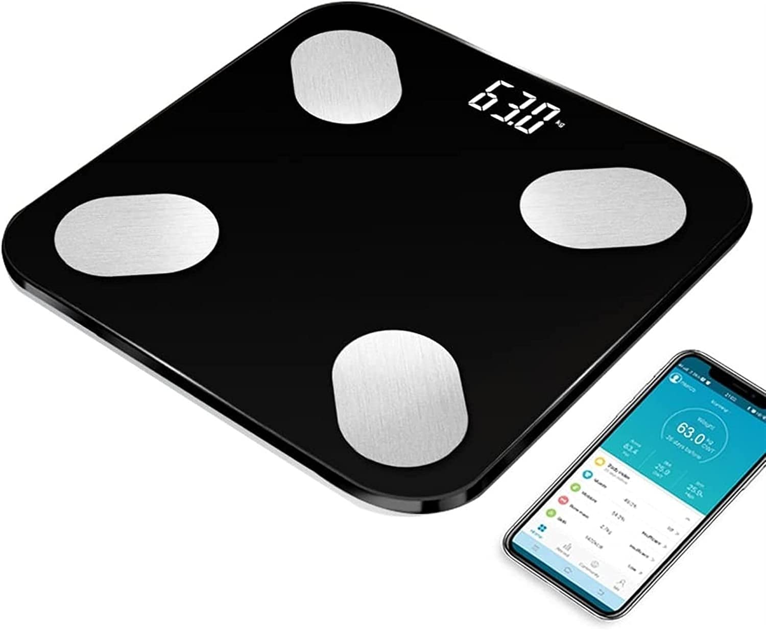 Bilancia Digitale per Il Peso corporeo, Bilancia Wireless ad Alta precisione con App per Smartphone, Bagno Intelligente con sensore di BMI e per più utenti, Vetro temperato Robusto, 400 libbre/180 kg