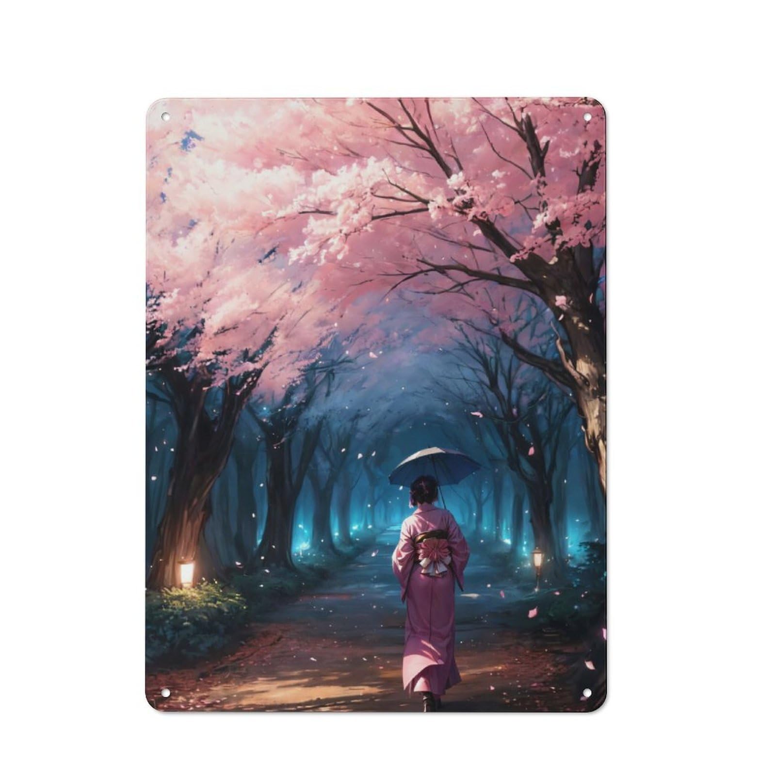 Junmoney Cherry Blossom Japan Art Metal Wall Plaque 40X30cm, Classic Retro Room Decor For Bedroom, Office, Home Bar Or Dining Room