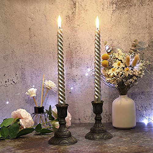 Ownmy Set Of 2 Taper Candle Holders Vintage Metal Pillar Candlestick Holders 4”H, Elegant Brass Candle Stick Holders Decorative Candelabra Set For Dining Table Centerpieces Wedding, Antique Bronze #TOP1