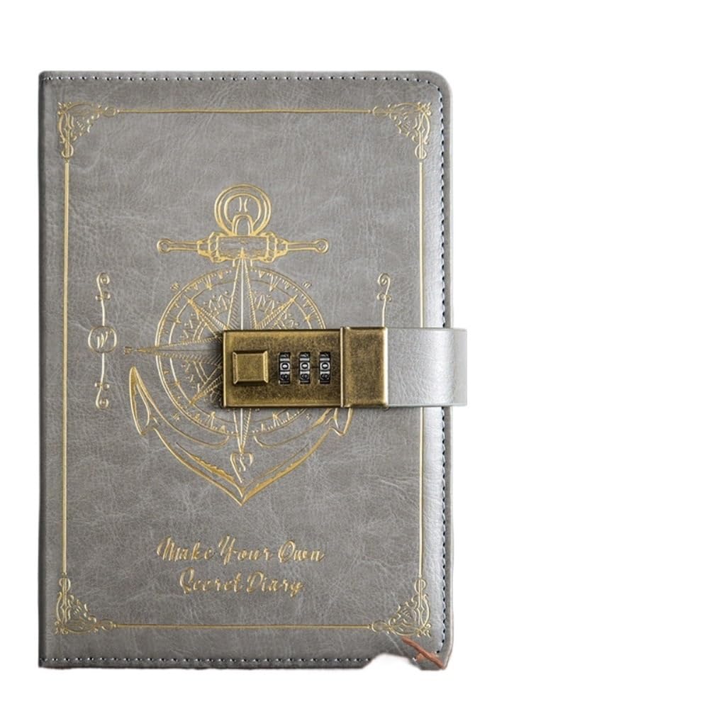 Journal Intime Code Papeterie mot de passe cahier protégeant les Secrets rétro A5 cahier avec serrure résistant aux taches Journal intime livre voyageurs Journal écriture Pour éCrire Au Bureau(Grey)