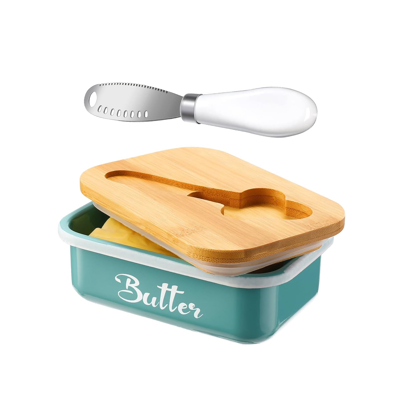 Butter Dish with Lid,Metal Butter Keeper with Stainless Steel Multipurpose Butter Knife,Lightweight Unbreakable Butter Container for Countertop Upgrade Double Silicone Seal