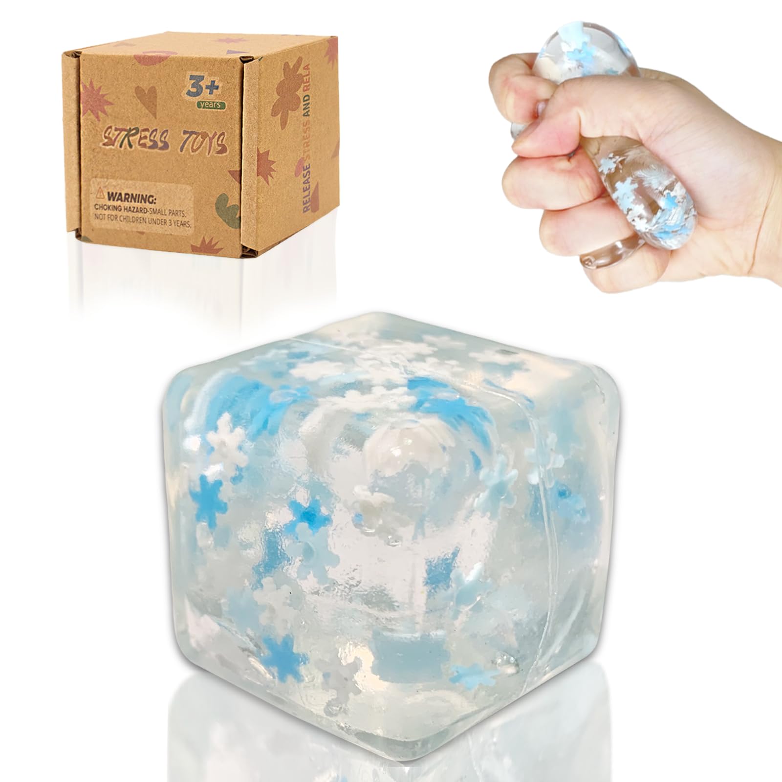 Graphinza snowflake Soft Cube Squeeze Toy, small and Medium Ice Cube Stress Relief Toys, Sensory Stress Relief Toys